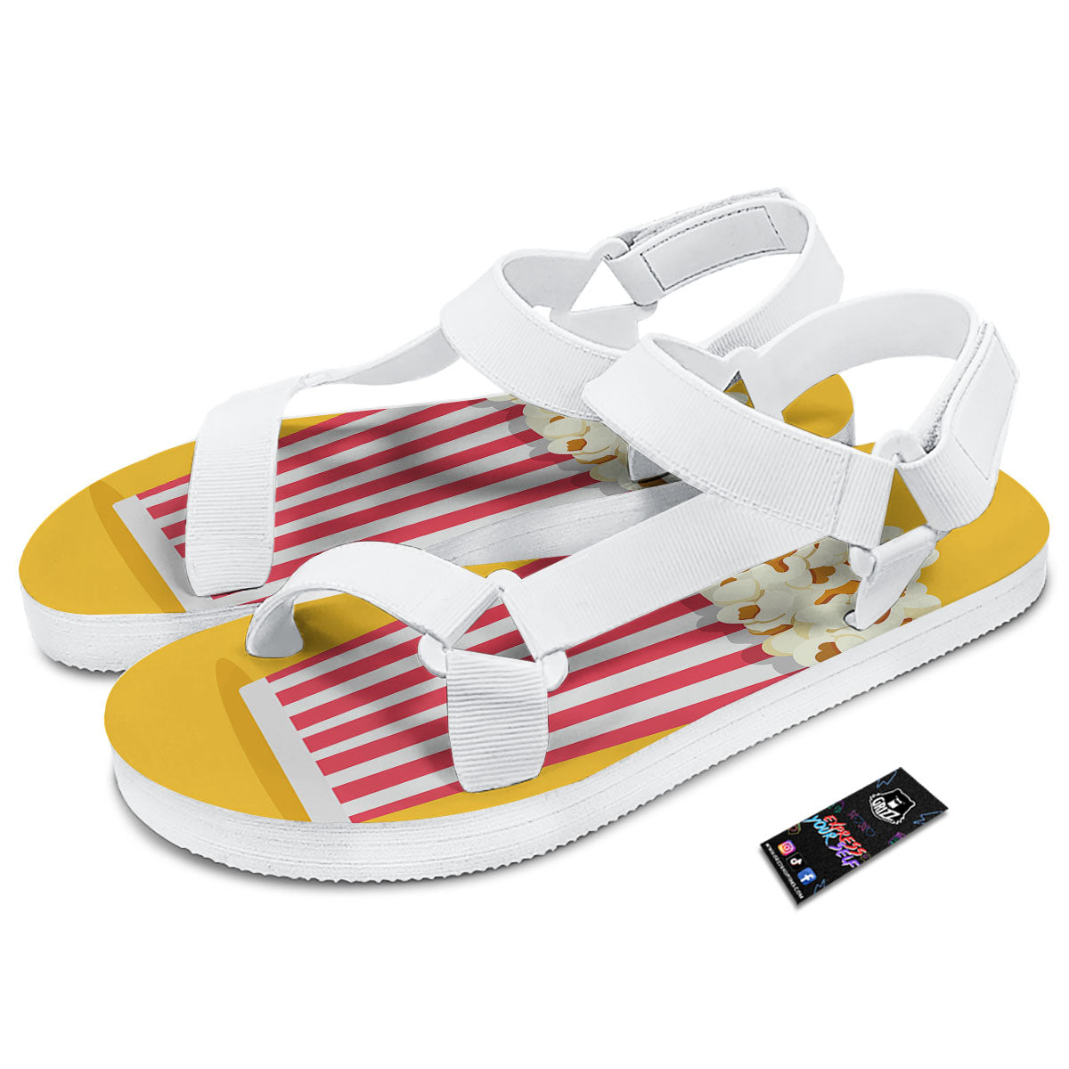 Popcorn Print White Open Toe Sandals-grizzshop