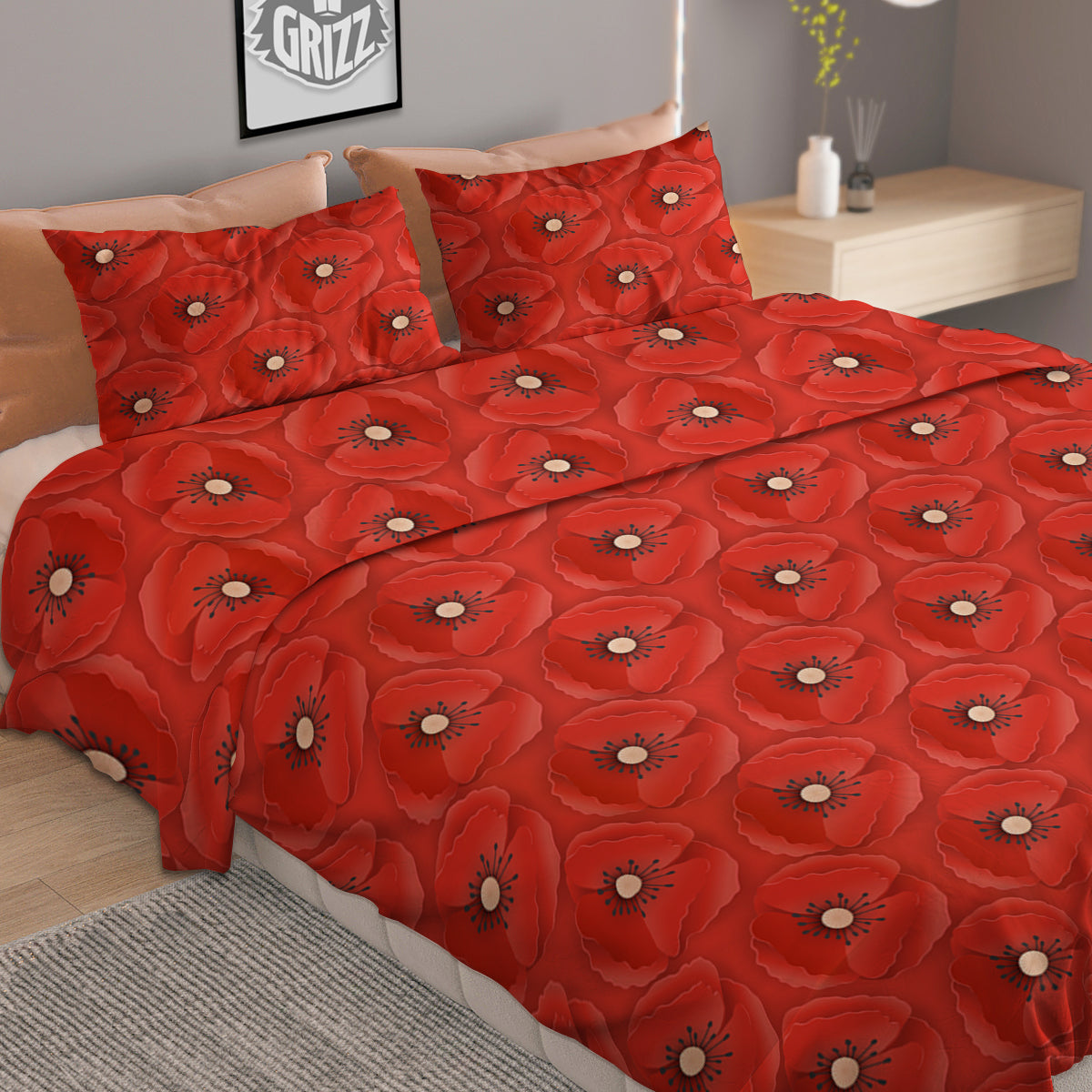 Poppy Armistice Day Print Pattern Duvet Cover Bedding Set