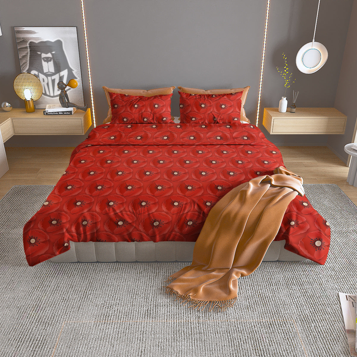 Poppy Armistice Day Print Pattern Duvet Cover Bedding Set
