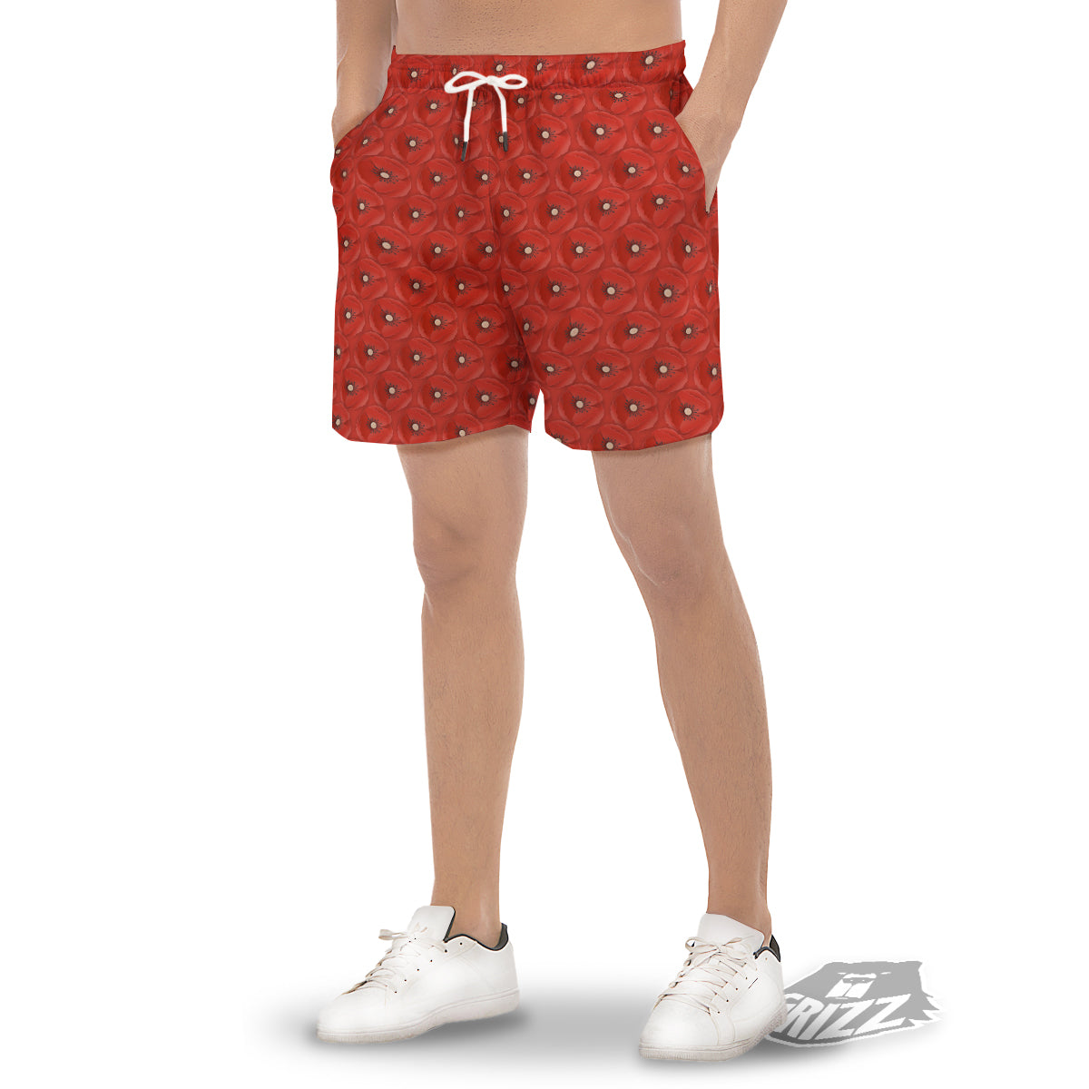 Poppy Armistice Day Print Pattern Men's Gym Shorts-grizzshop