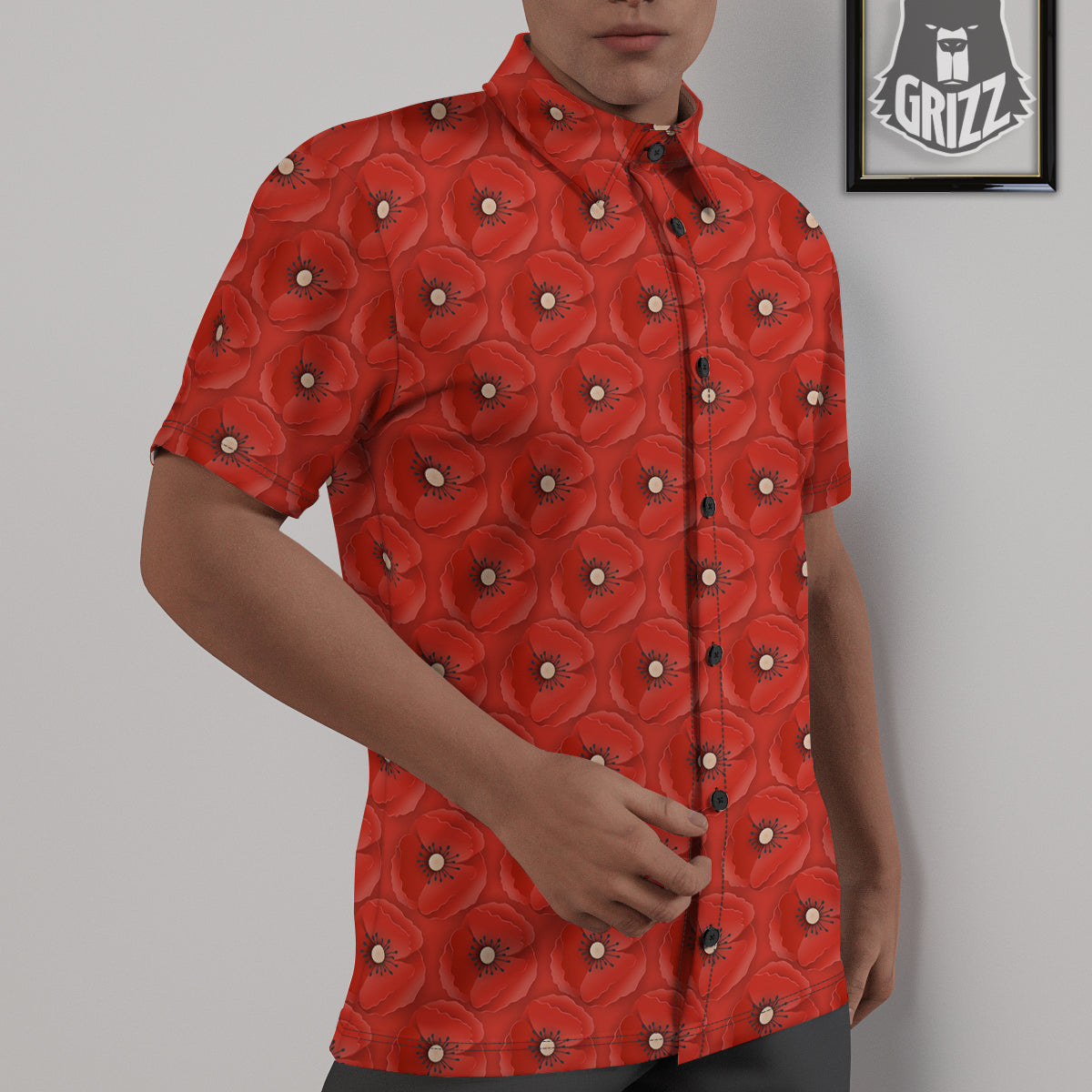 Poppy Armistice Day Print Pattern Untucked Shirts-grizzshop