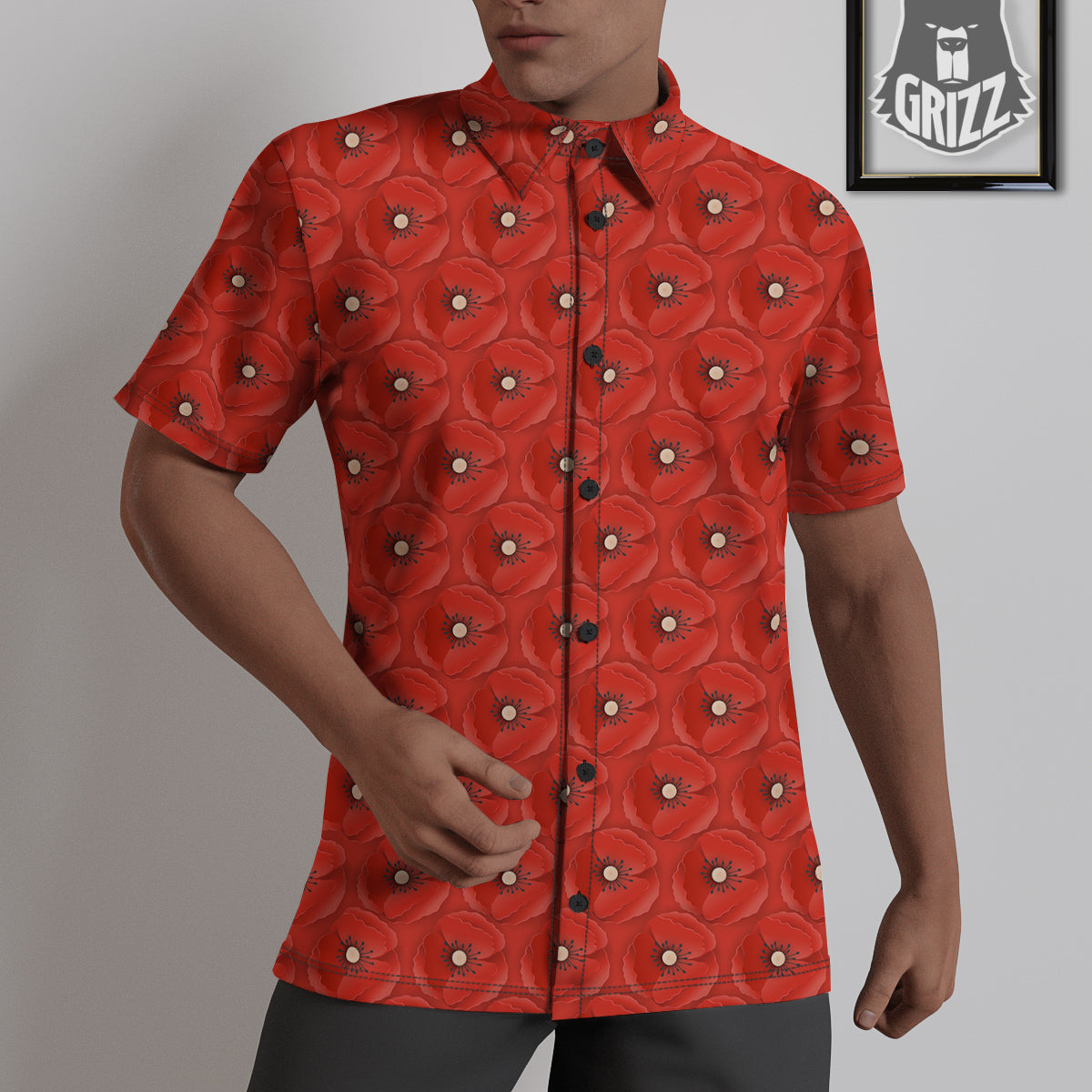 Poppy Armistice Day Print Pattern Untucked Shirts-grizzshop