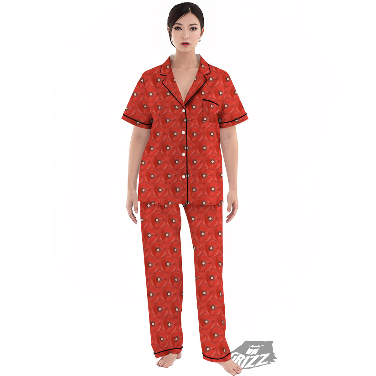 Poppy Armistice Day Print Pattern Women's Pajamas Set-grizzshop