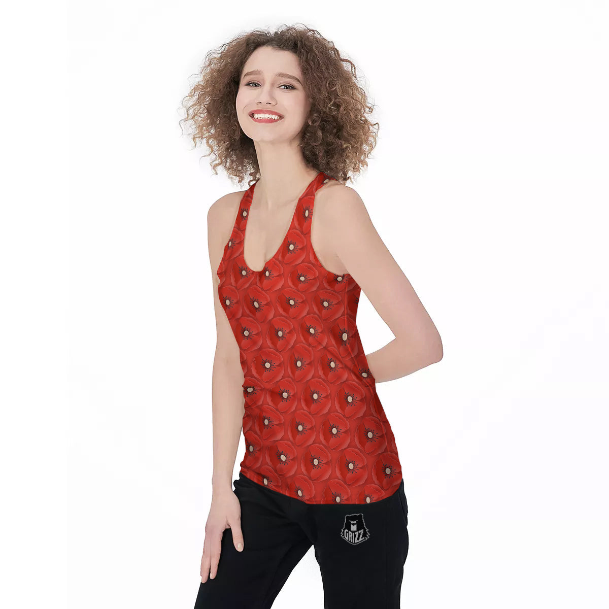 Poppy Armistice Day Print Pattern Women's Racerback Tank Top-grizzshop