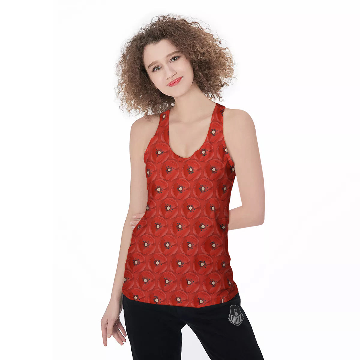 Poppy Armistice Day Print Pattern Women's Racerback Tank Top-grizzshop