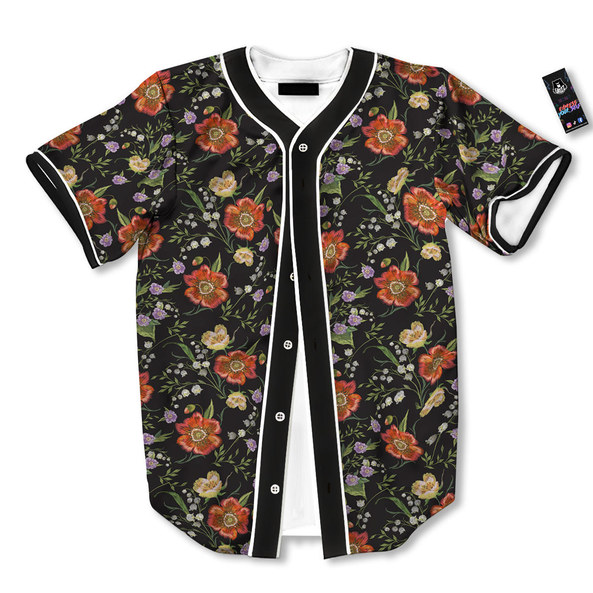 Poppy Embroidery Print Pattern Baseball Jersey-grizzshop