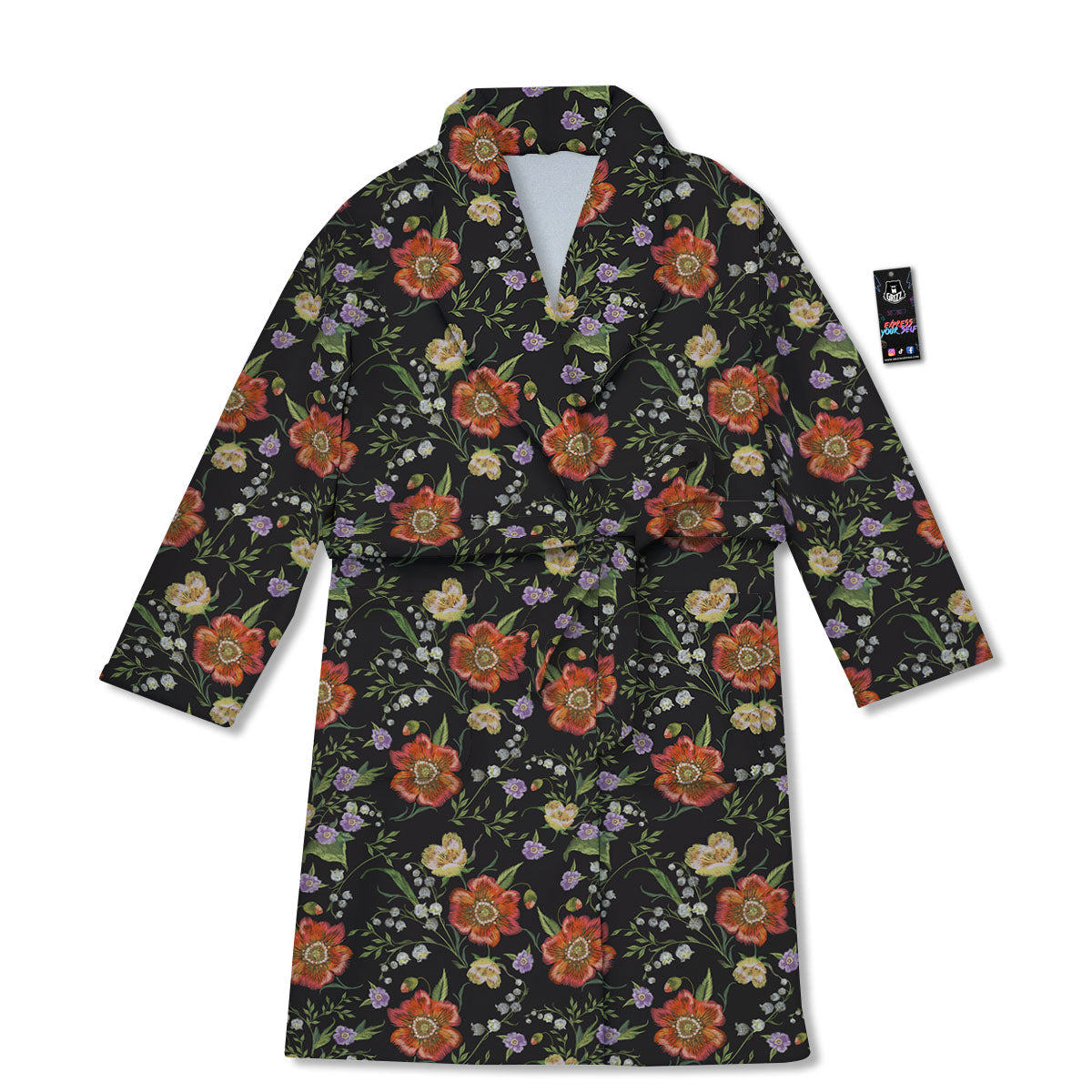 Poppy Embroidery Print Pattern Bathrobe-grizzshop