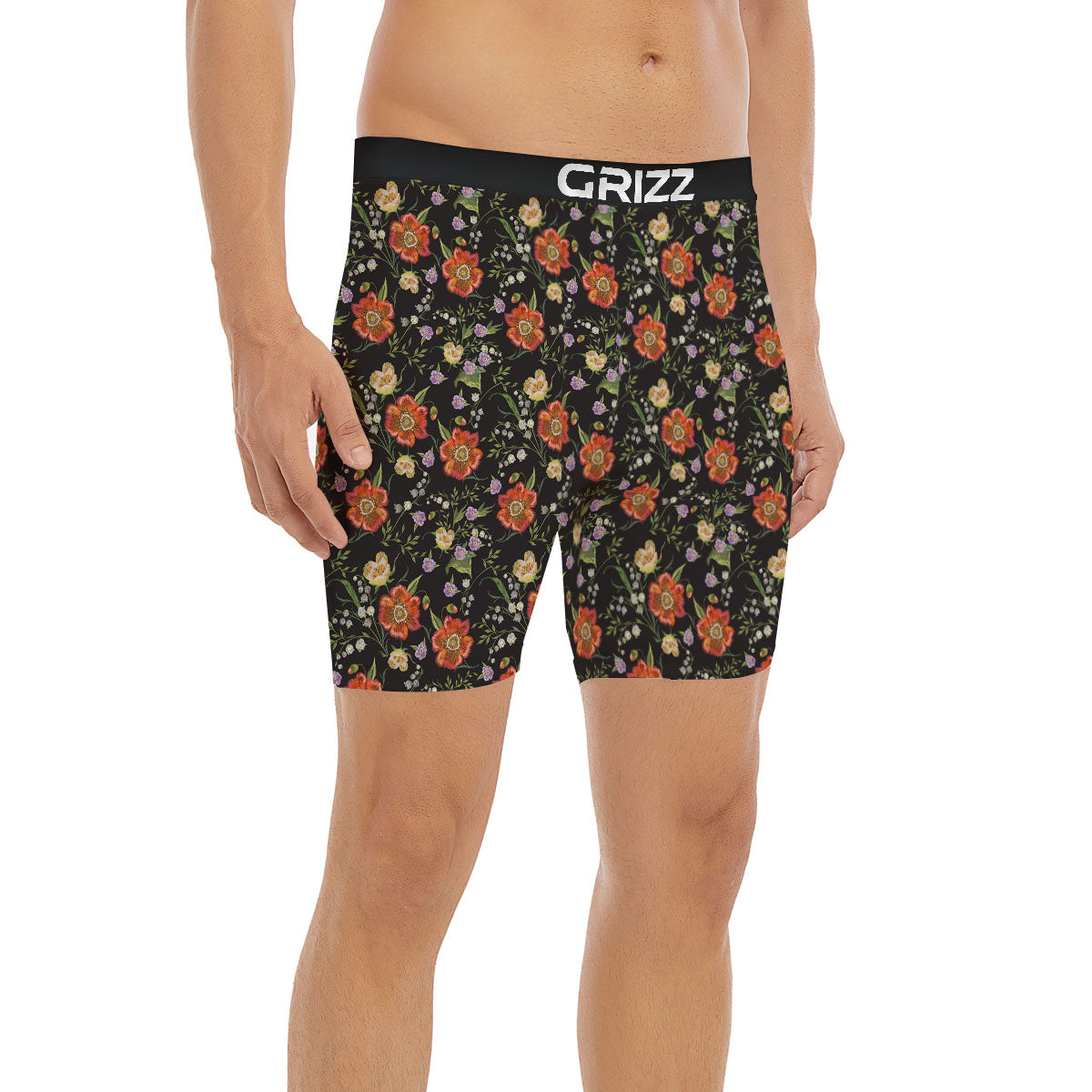 Poppy Embroidery Print Pattern Boxer Briefs-grizzshop