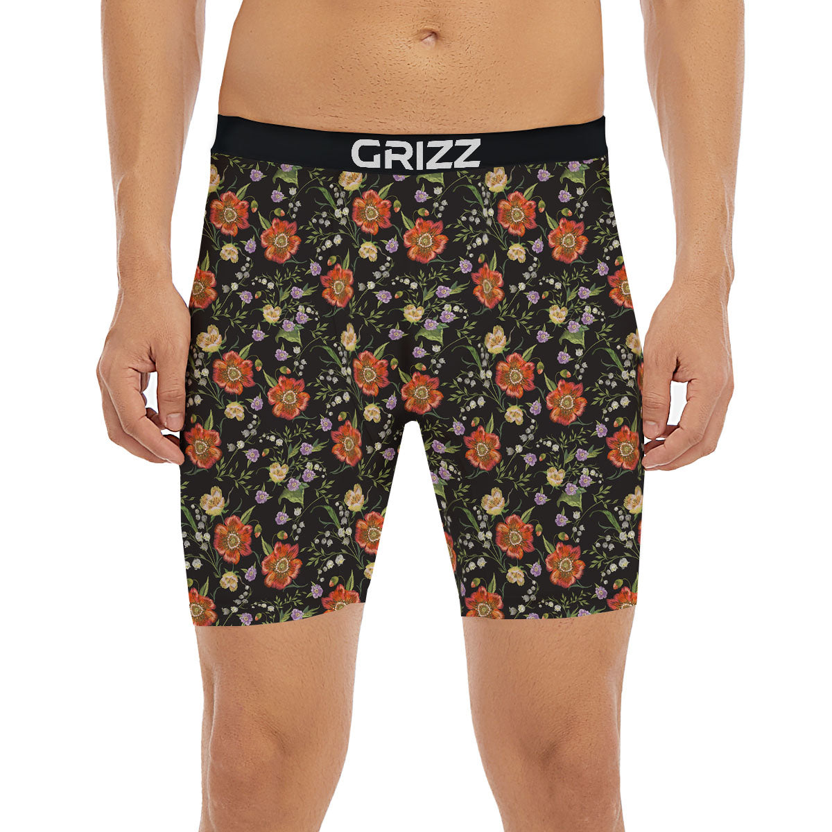 Poppy Embroidery Print Pattern Boxer Briefs-grizzshop