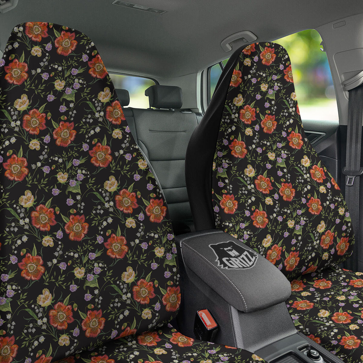 Poppy Embroidery Print Pattern Car Seat Covers-grizzshop