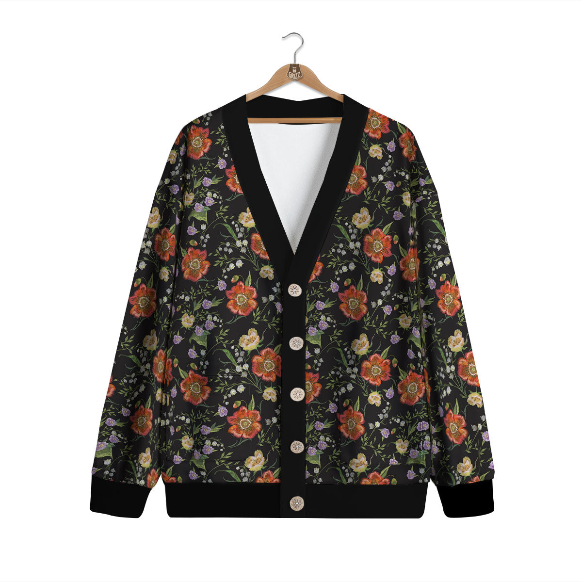 Poppy Embroidery Print Pattern Cardigan-grizzshop