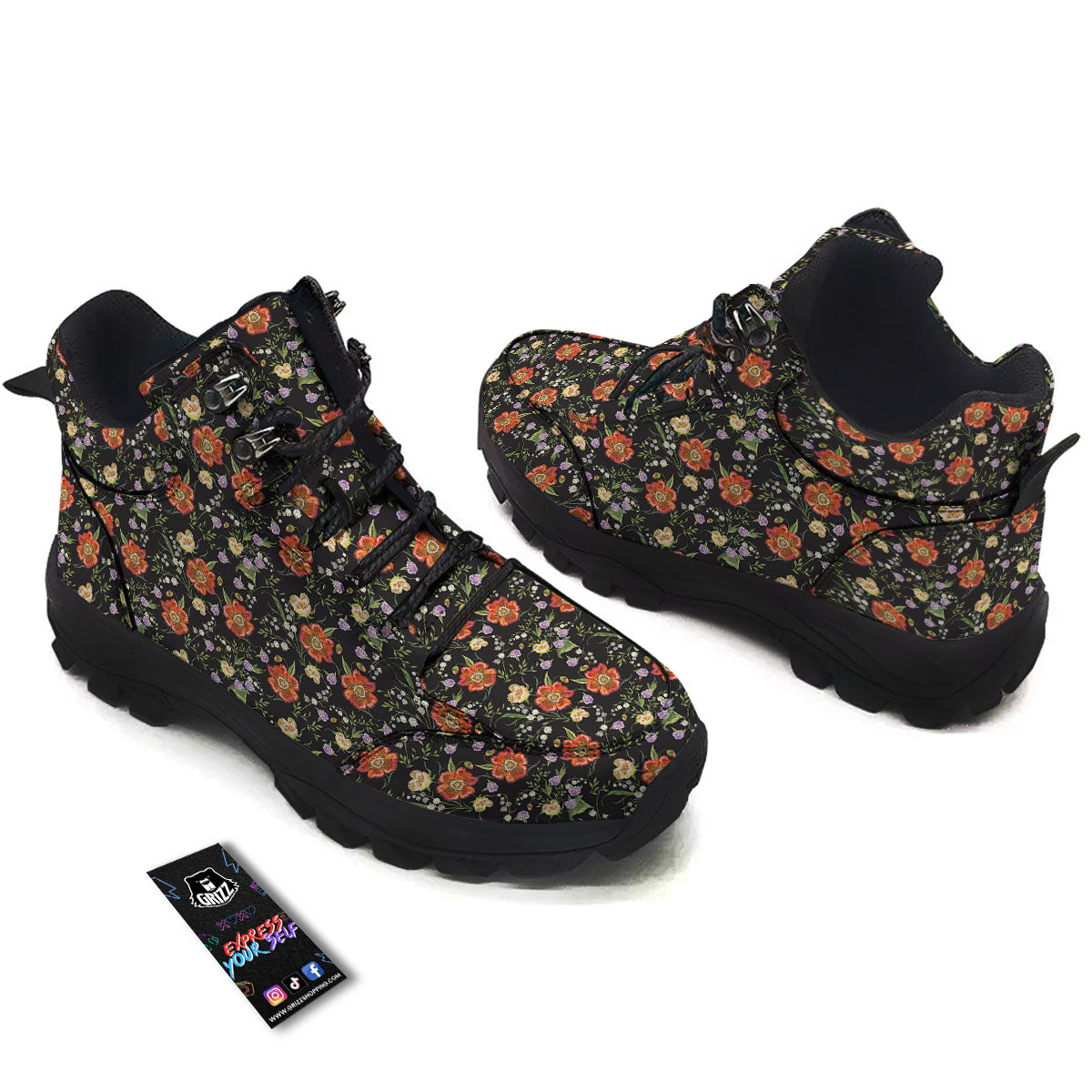 Poppy Embroidery Print Pattern Hiking Shoes-grizzshop