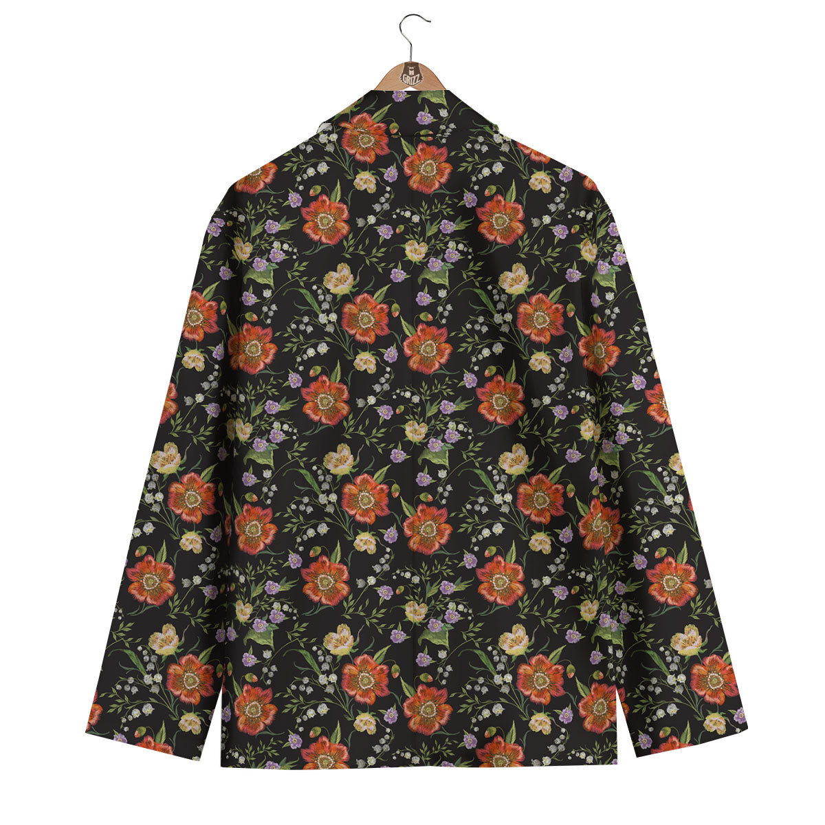 Poppy Embroidery Print Pattern Men's Blazer-grizzshop