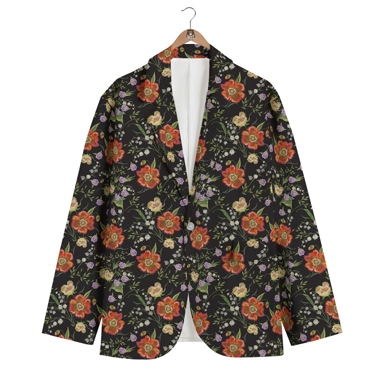 Poppy Embroidery Print Pattern Men's Blazer-grizzshop