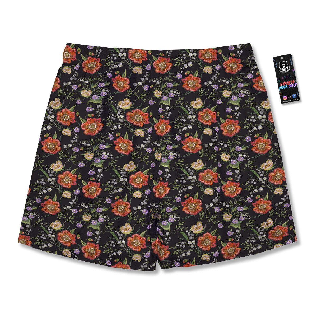 Poppy Embroidery Print Pattern Men's Running Shorts-grizzshop
