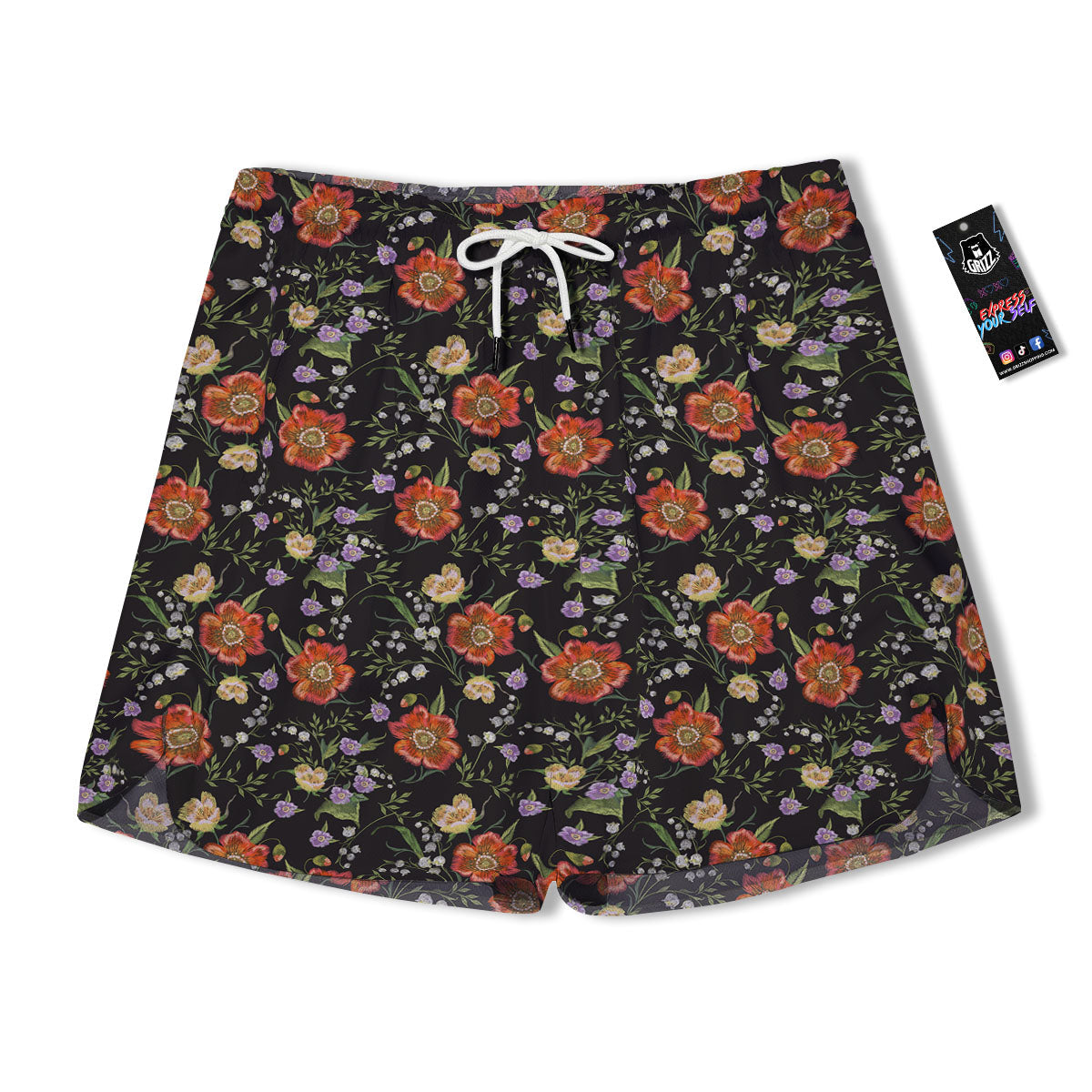 Poppy Embroidery Print Pattern Men's Running Shorts-grizzshop