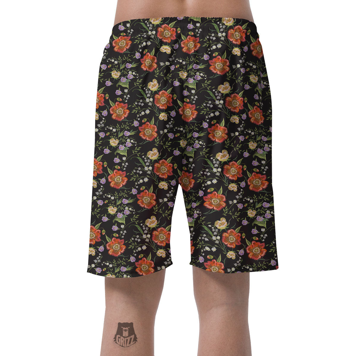 Poppy Embroidery Print Pattern Men's Shorts-grizzshop