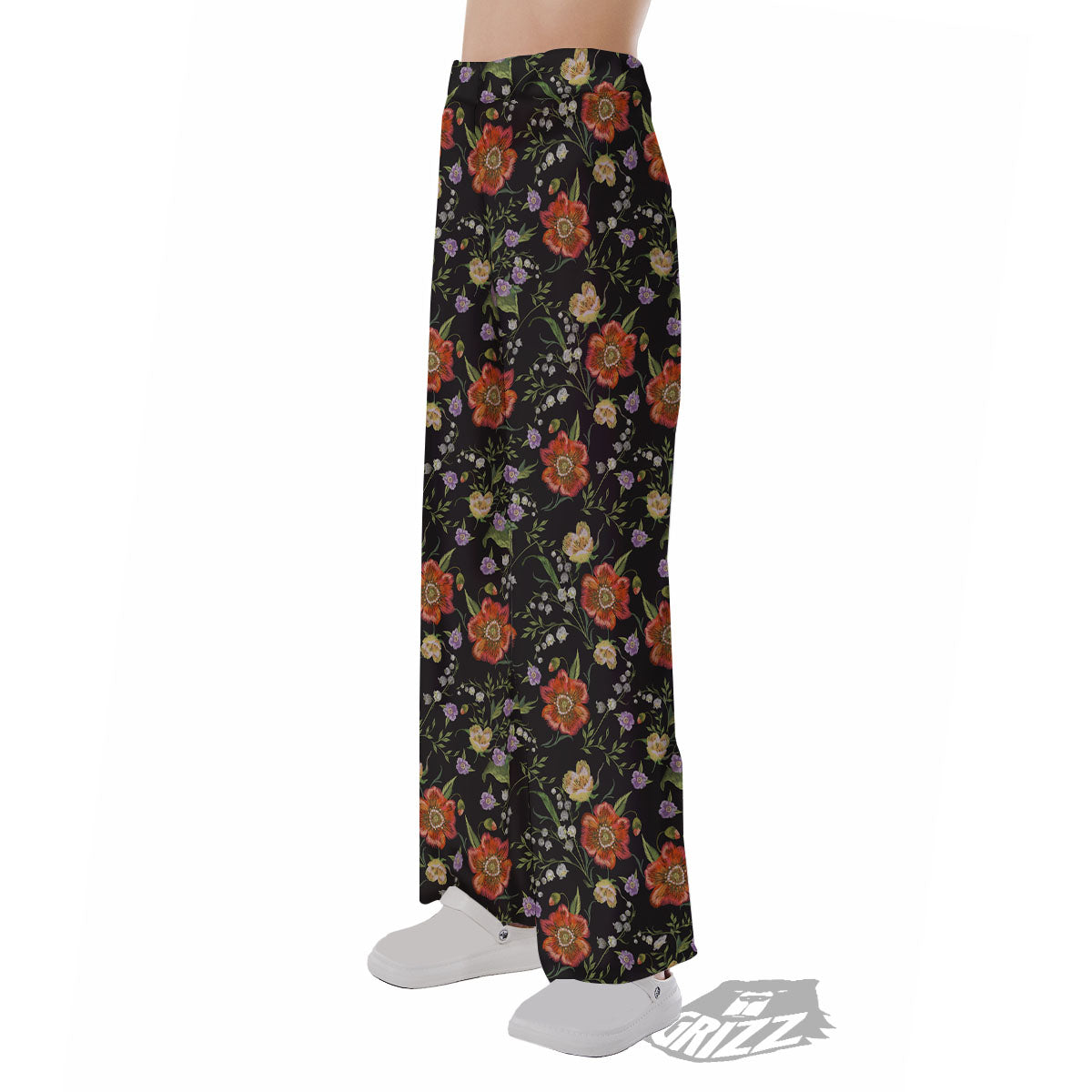 Poppy Embroidery Print Pattern Pajama Pants-grizzshop