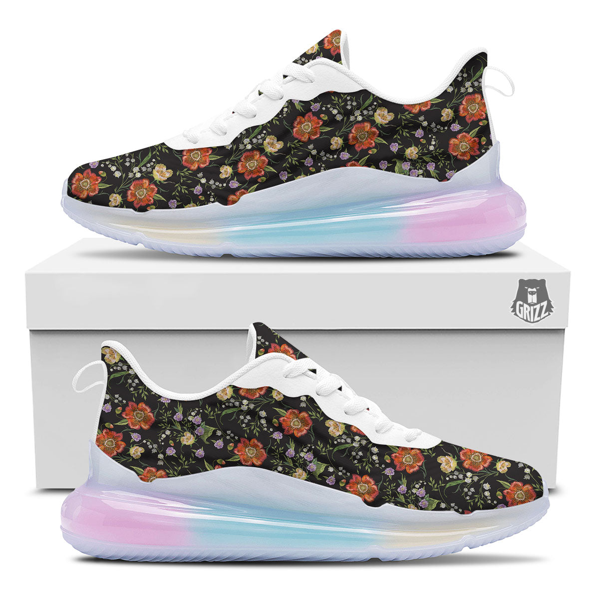 Poppy Embroidery Print Pattern Running Sneakers-grizzshop