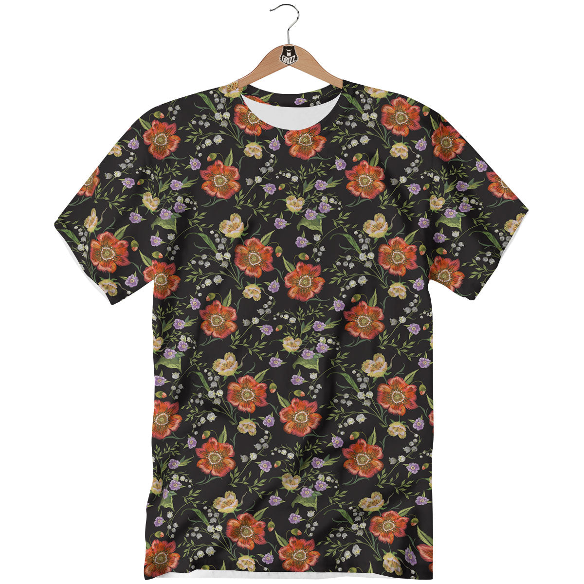Poppy Embroidery Print Pattern T-Shirt-grizzshop