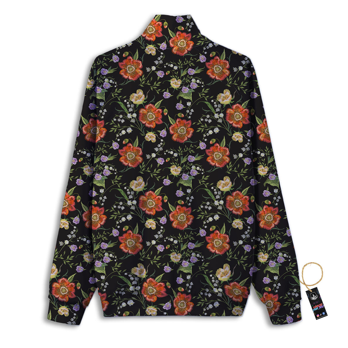 Poppy Embroidery Print Pattern Track Jacket-grizzshop