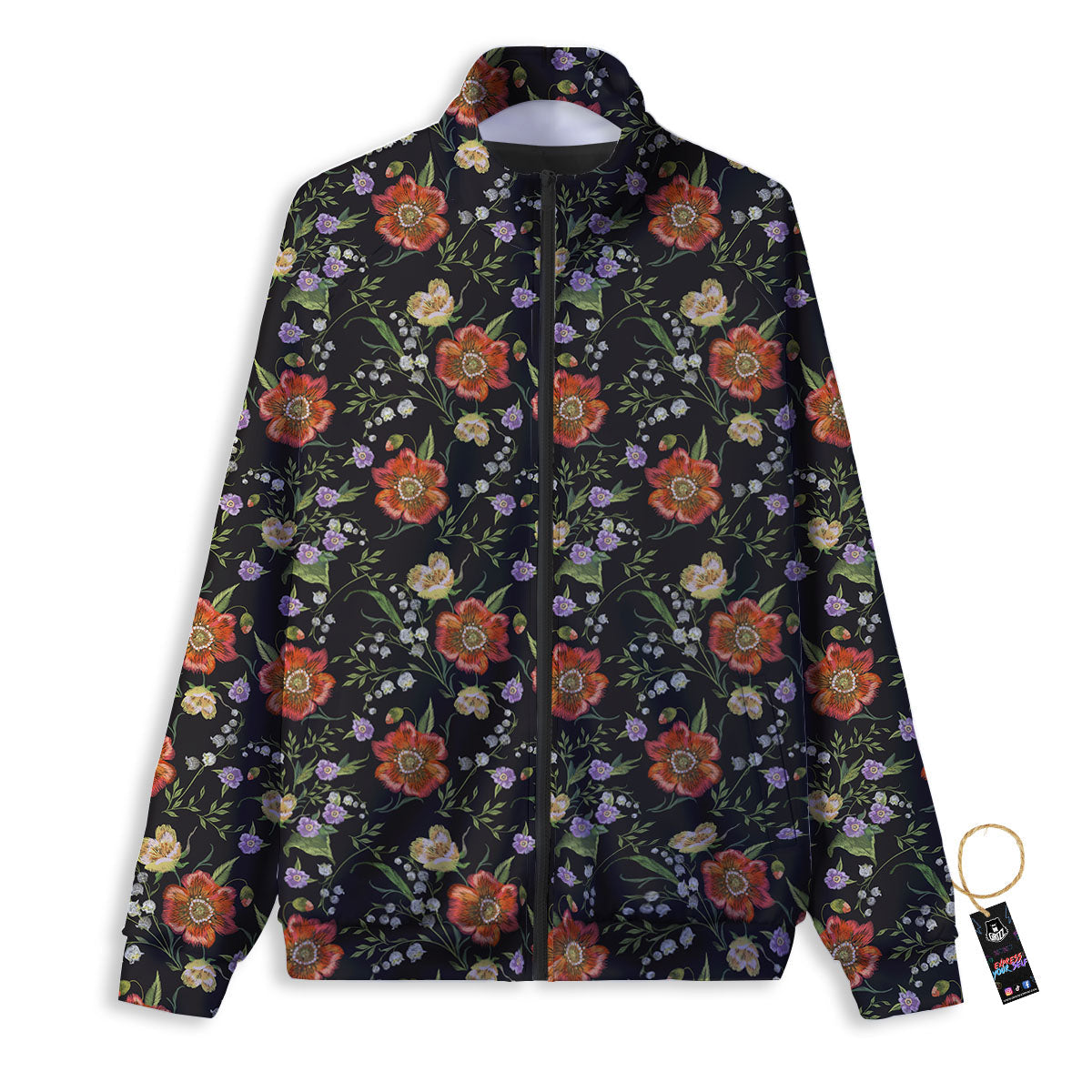 Poppy Embroidery Print Pattern Track Jacket-grizzshop
