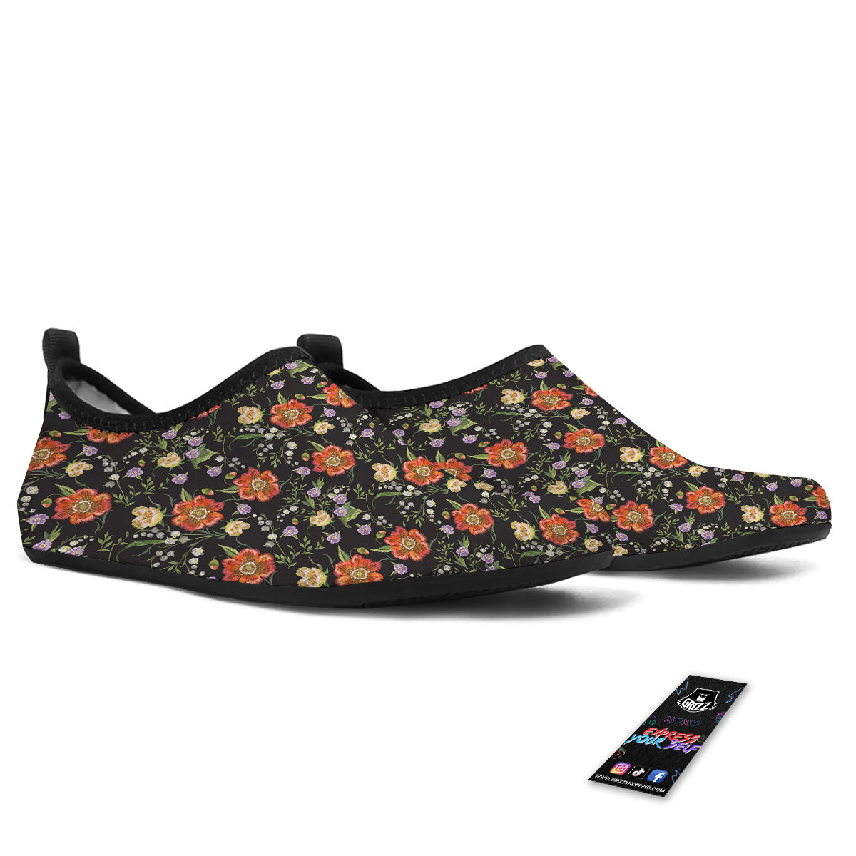 Poppy Embroidery Print Pattern Water Shoes-grizzshop