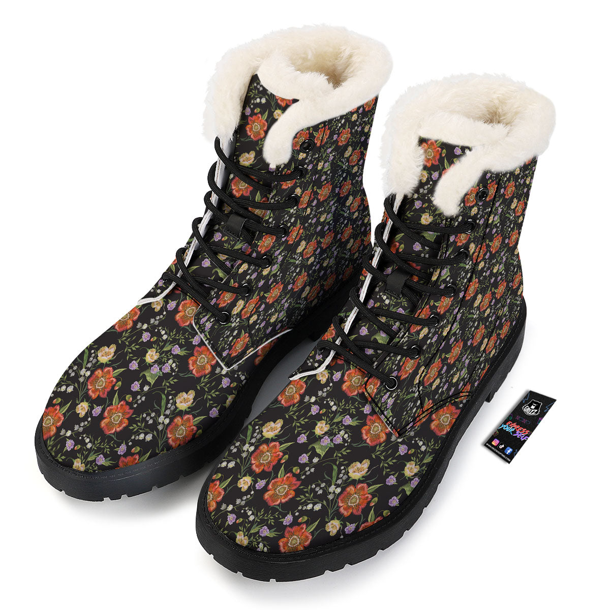 Poppy Embroidery Print Pattern Winter Boots-grizzshop