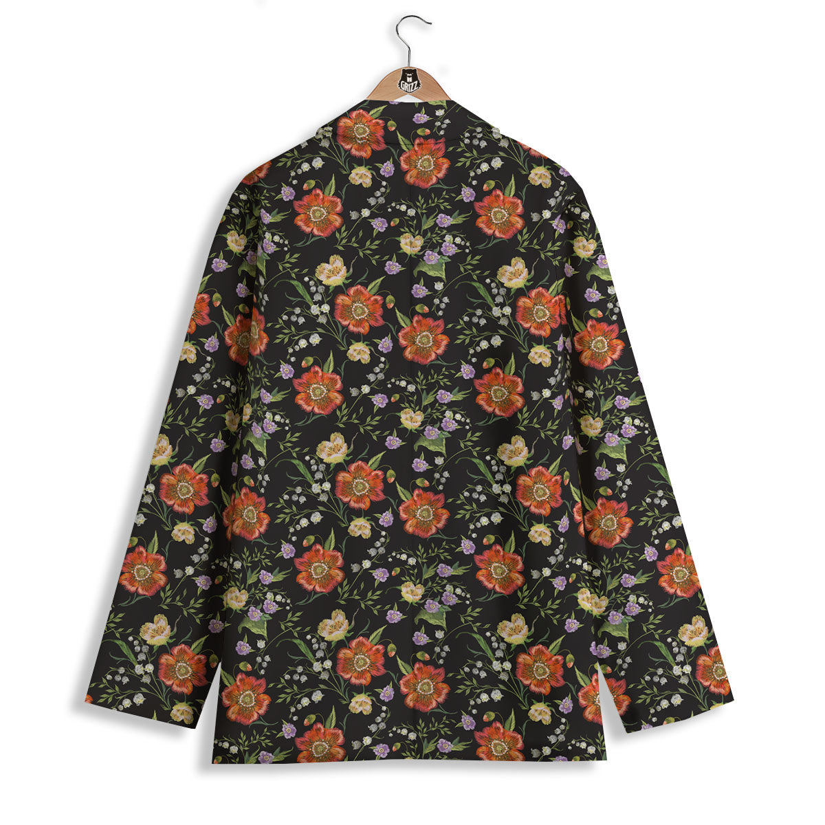 Poppy Embroidery Print Pattern Women's Blazer-grizzshop