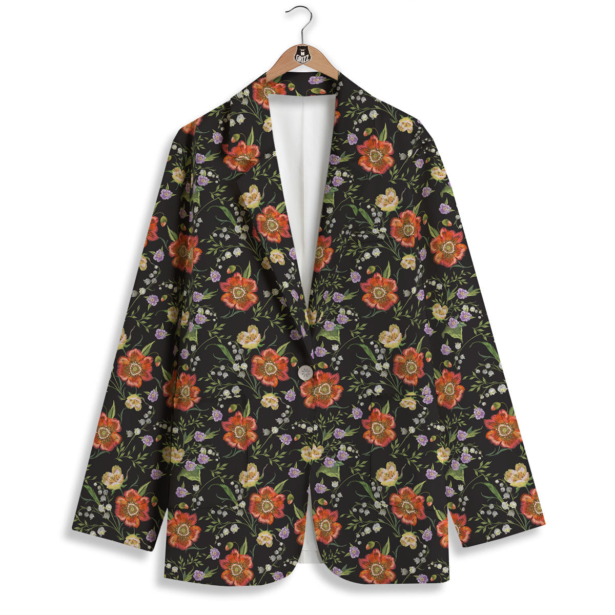 Poppy Embroidery Print Pattern Women's Blazer-grizzshop