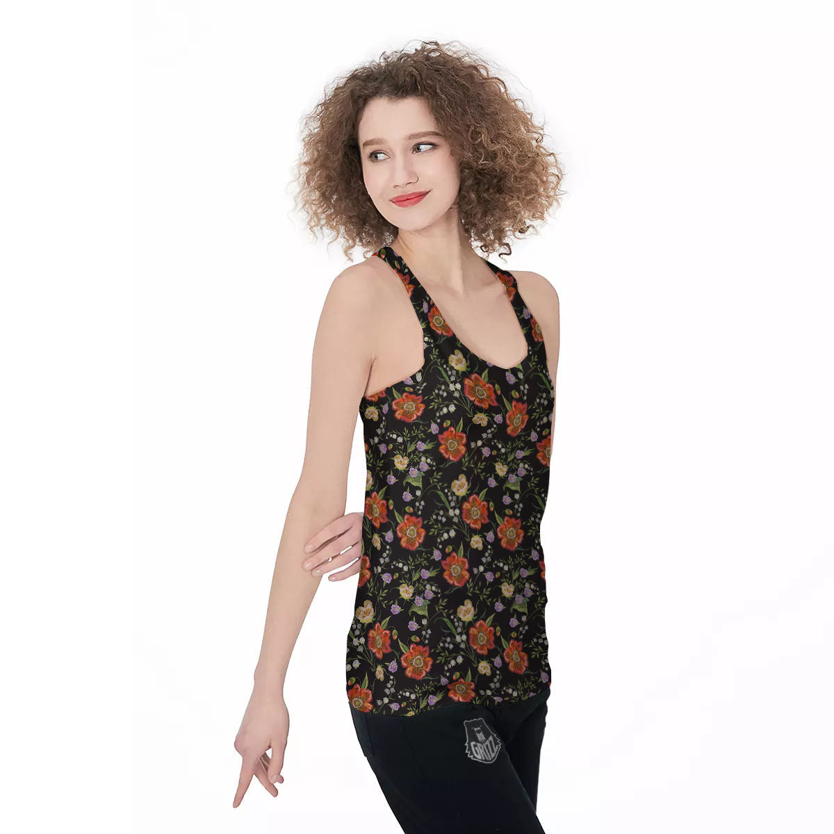 Poppy Embroidery Print Pattern Women's Racerback Tank Top-grizzshop