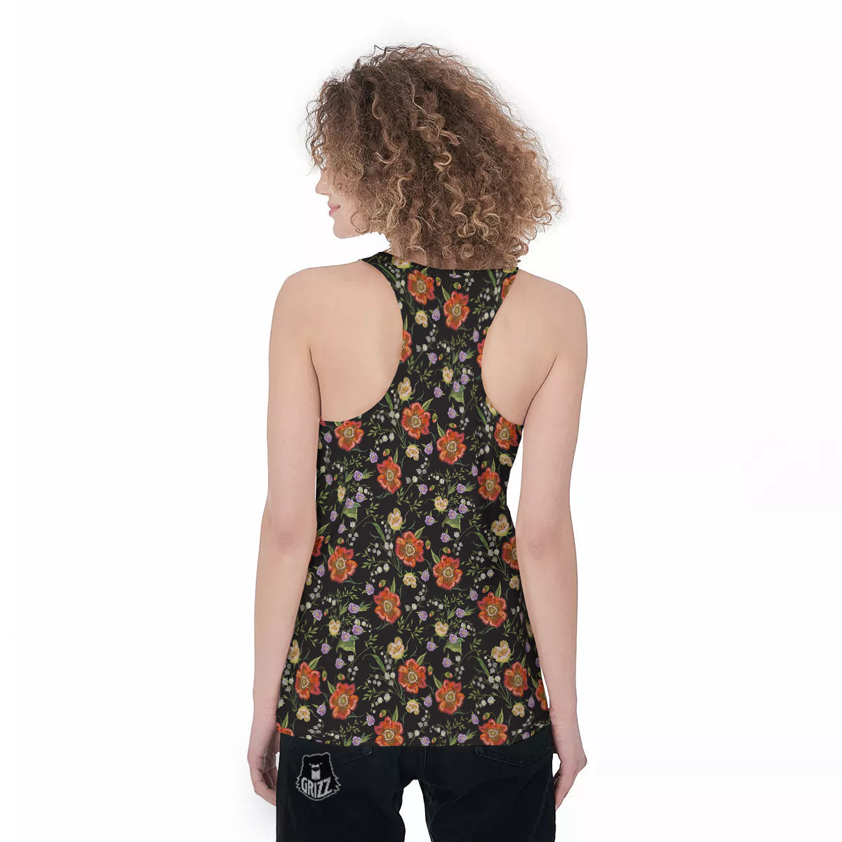 Poppy Embroidery Print Pattern Women's Racerback Tank Top-grizzshop