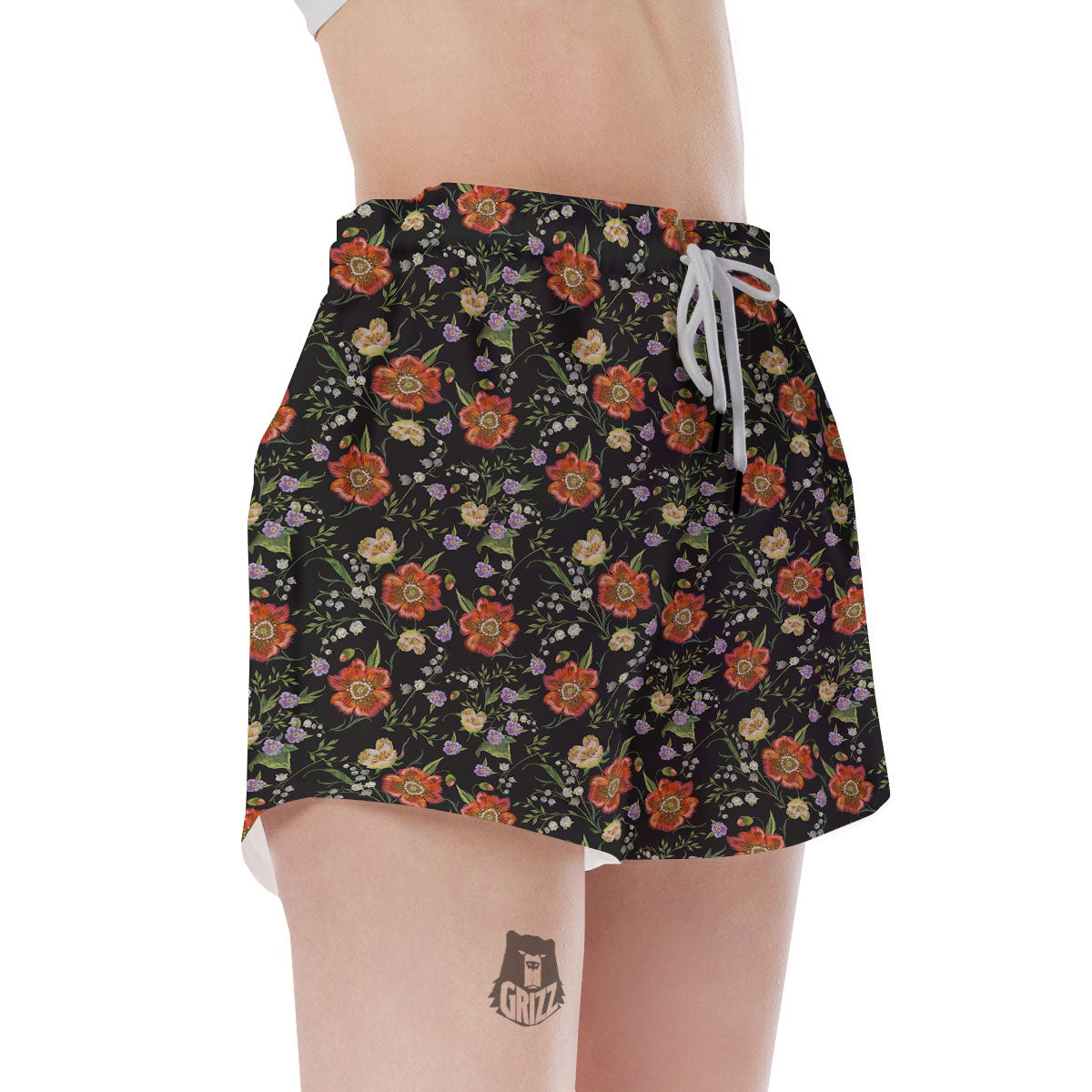 Poppy Embroidery Print Pattern Women's Shorts-grizzshop