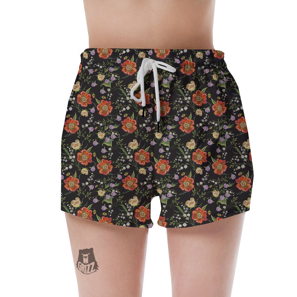 Poppy Embroidery Print Pattern Women's Shorts-grizzshop