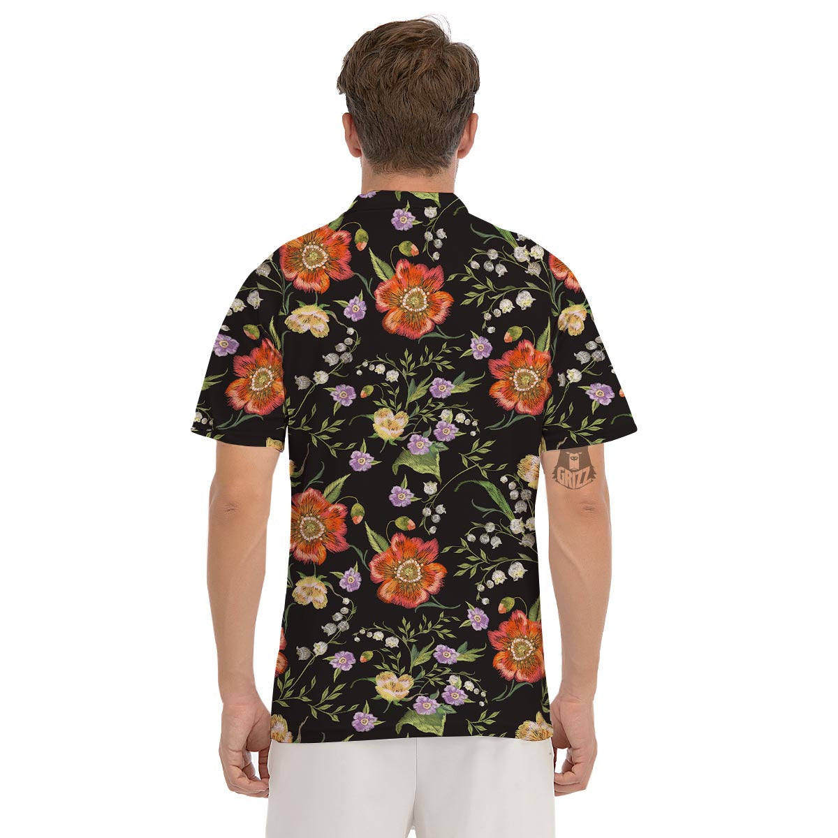 Poppy Floral Print Men's Golf Shirts-grizzshop