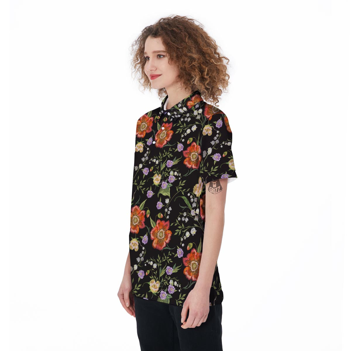 Poppy Floral Print Women's Golf Shirts-grizzshop