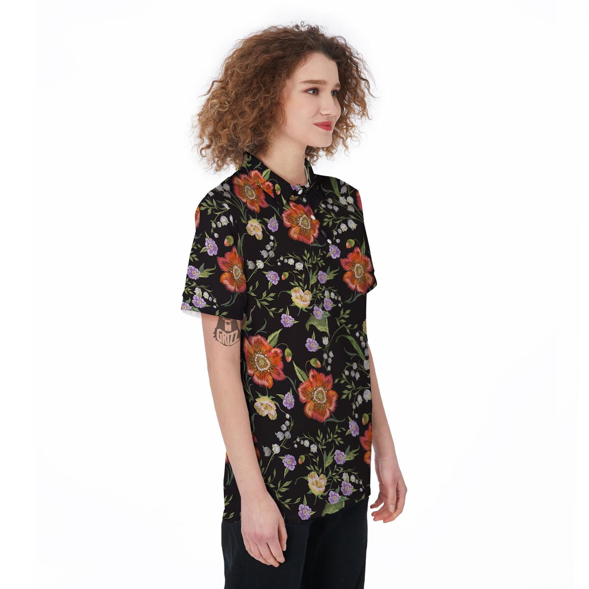 Poppy Floral Print Women's Golf Shirts-grizzshop