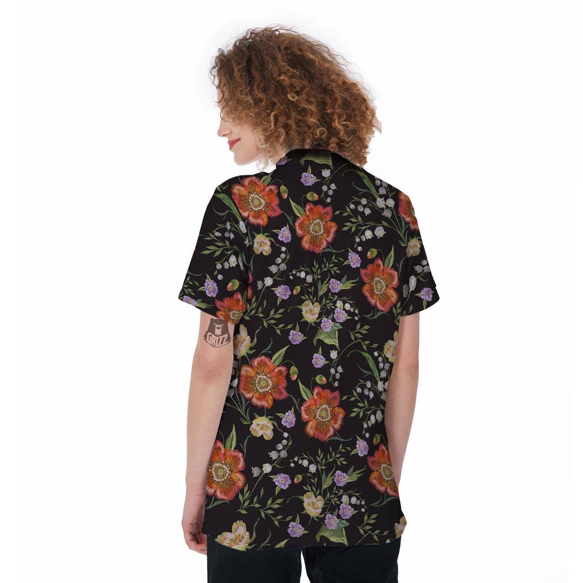 Poppy Floral Print Women's Golf Shirts-grizzshop