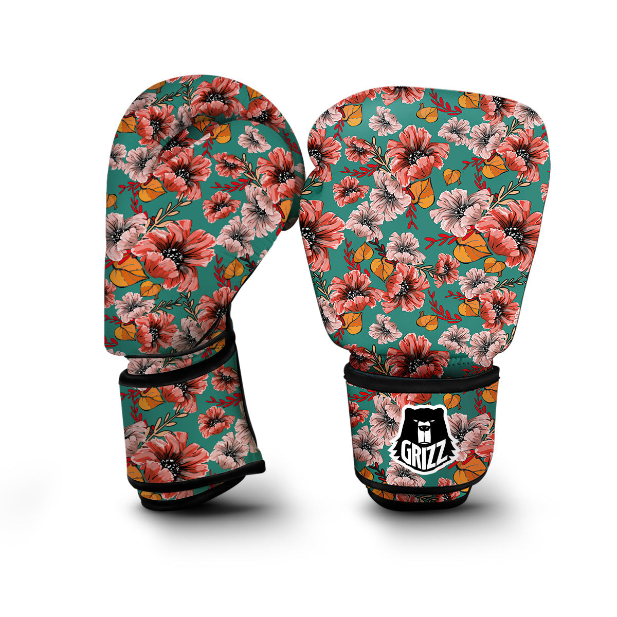 Poppy Floral Red Pattern Print Boxing Gloves-grizzshop