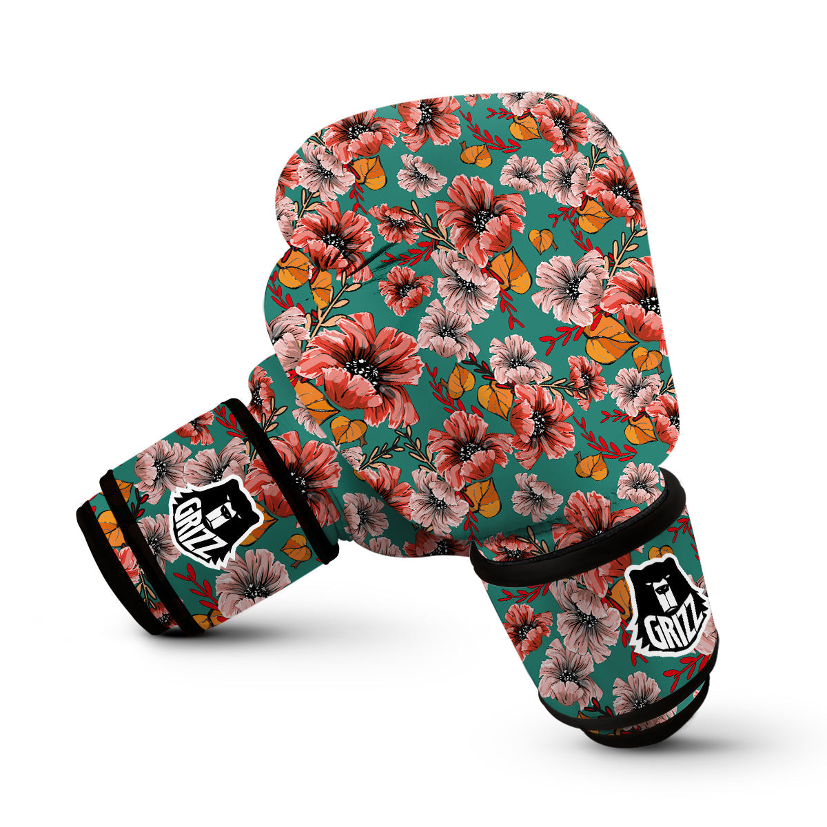 Poppy Floral Red Pattern Print Boxing Gloves-grizzshop