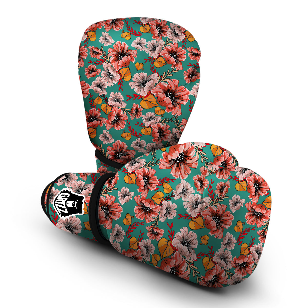 Poppy Floral Red Pattern Print Boxing Gloves-grizzshop