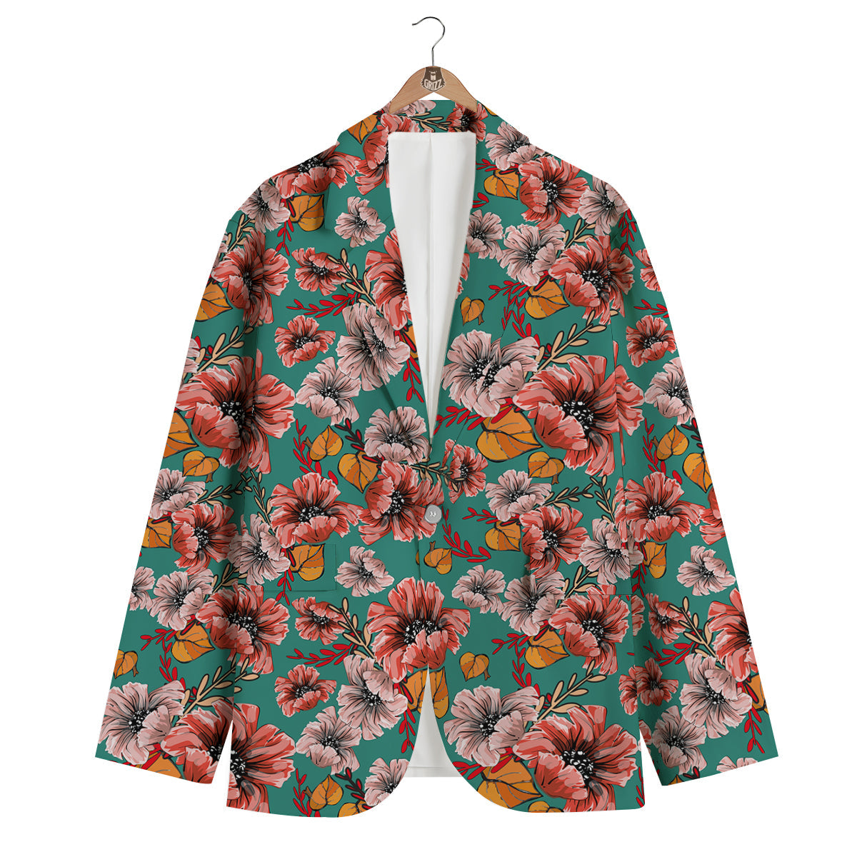 Poppy Floral Red Pattern Print Men's Blazer-grizzshop