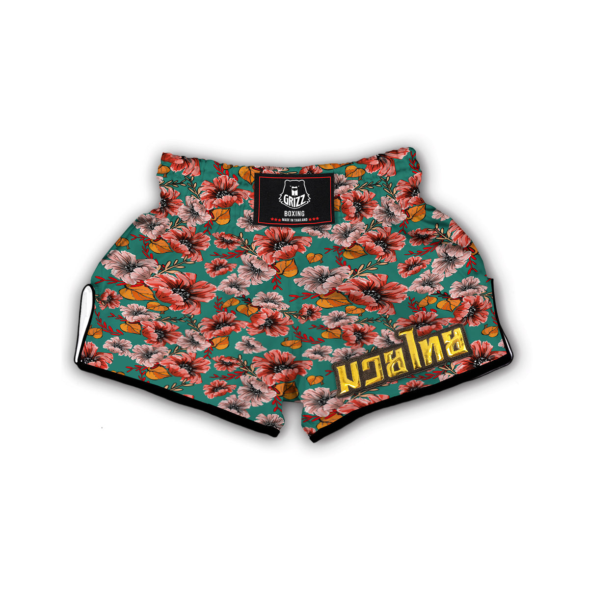 Poppy Floral Red Pattern Print Muay Thai Boxing Shorts-grizzshop