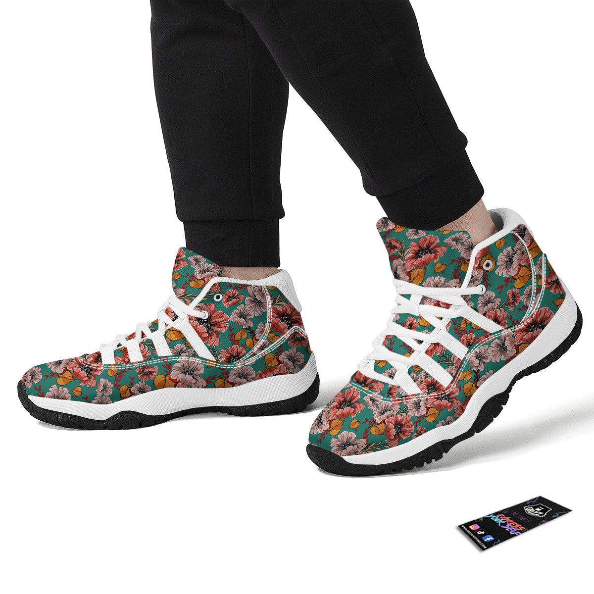 Poppy Floral Red Pattern Print White Bball Shoes-grizzshop