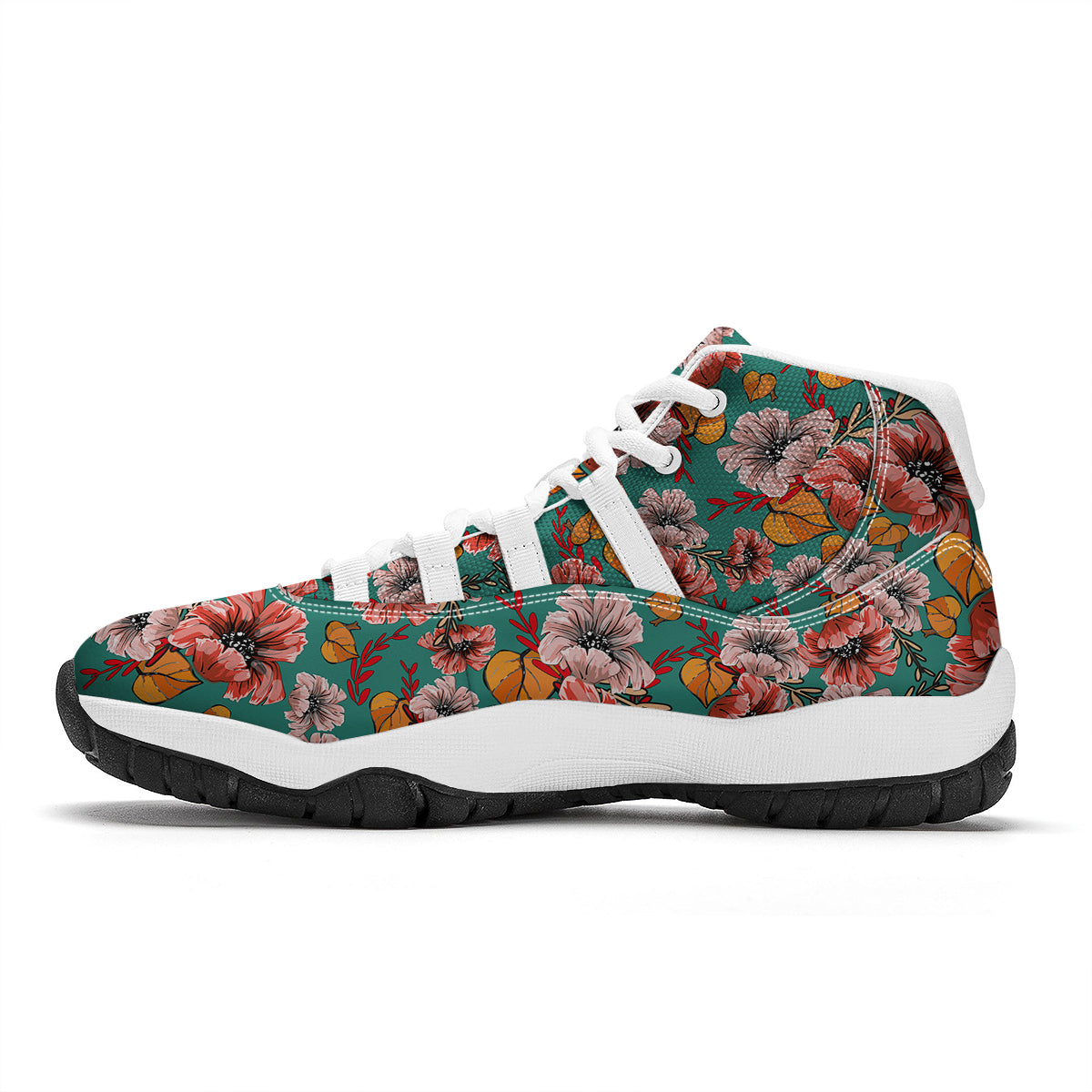 Poppy Floral Red Pattern Print White Bball Shoes-grizzshop