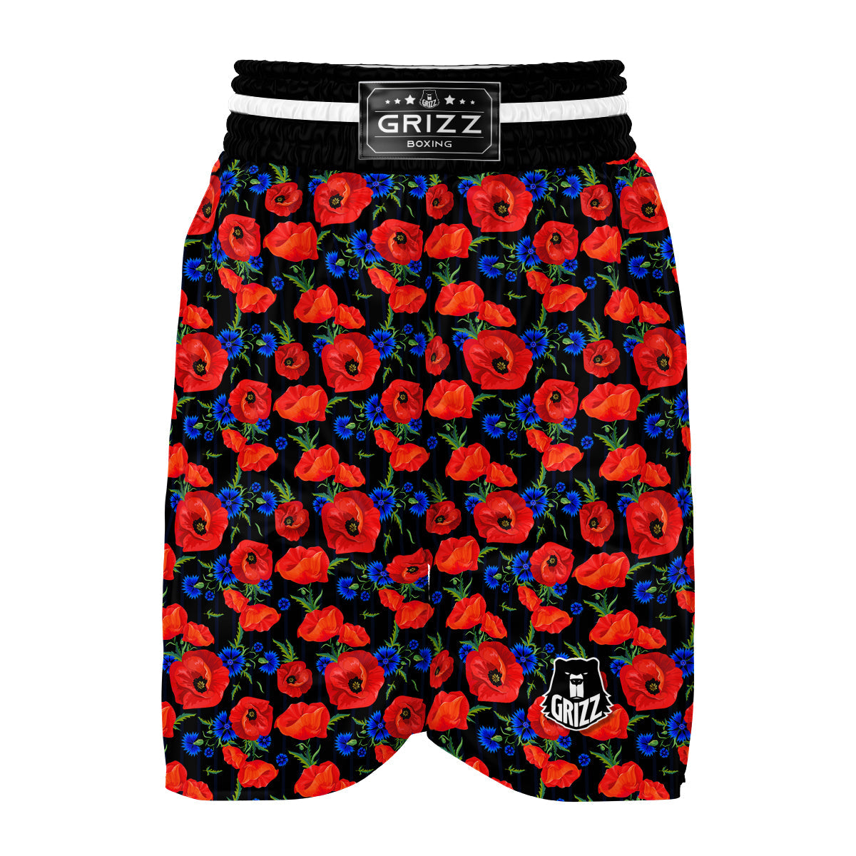 Poppy Red Floral Pattern Print Boxing Shorts-grizzshop