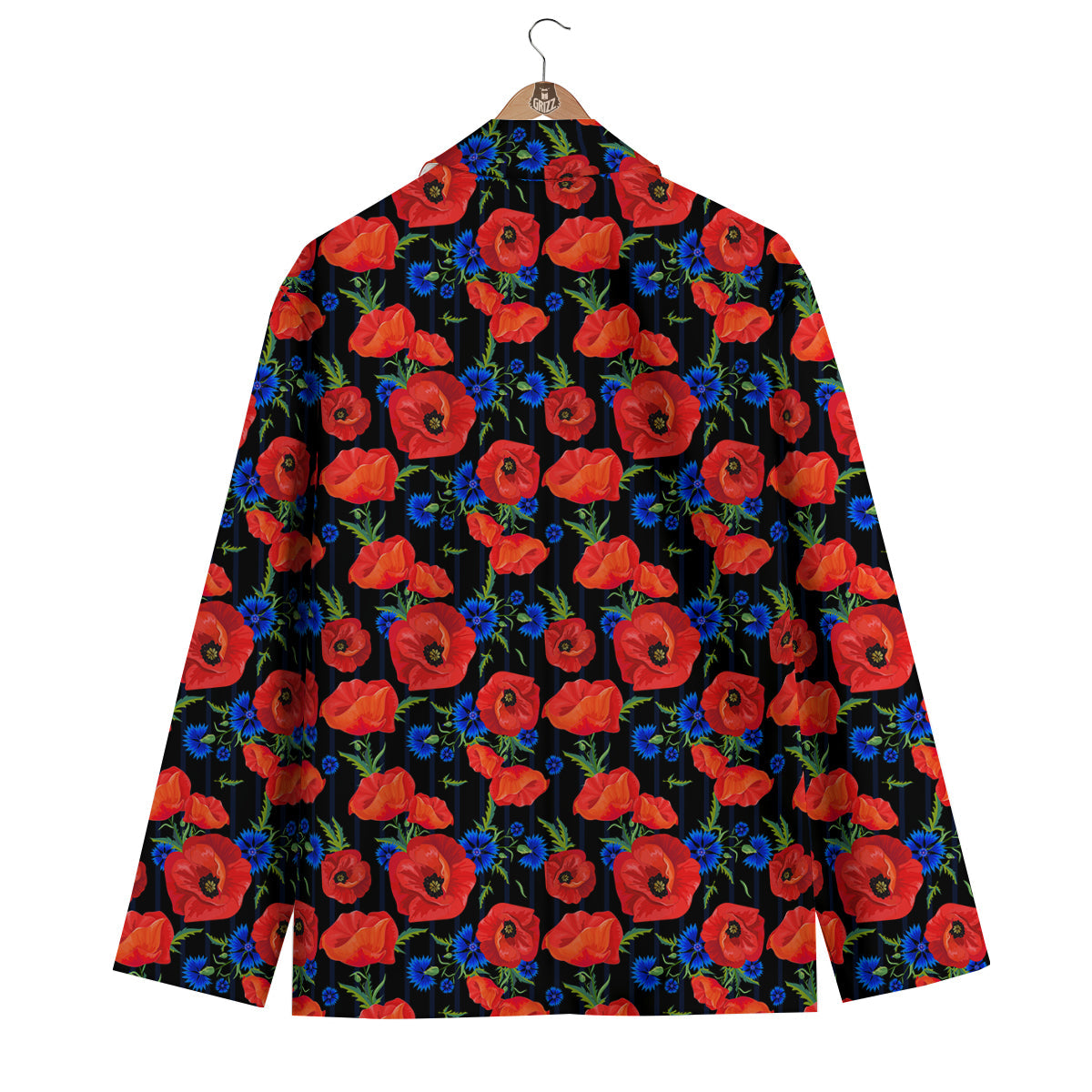 Poppy Red Floral Pattern Print Men's Blazer-grizzshop