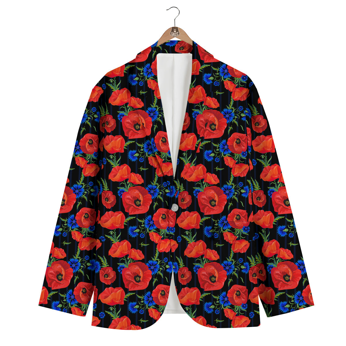 Poppy Red Floral Pattern Print Men's Blazer-grizzshop