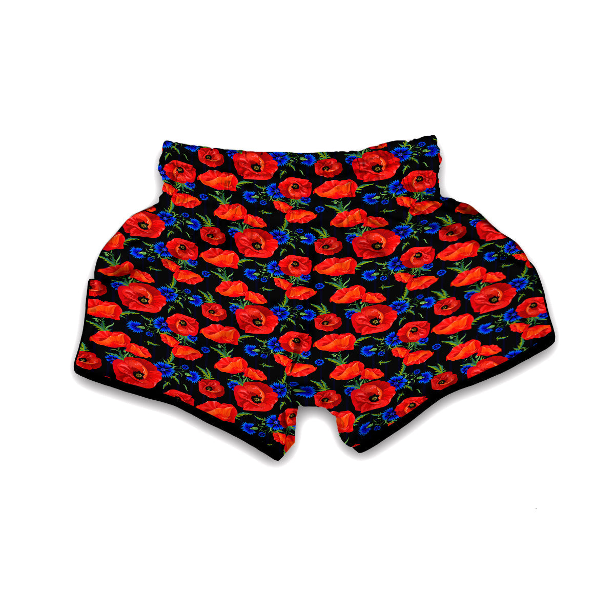 Poppy Red Floral Pattern Print Muay Thai Boxing Shorts-grizzshop