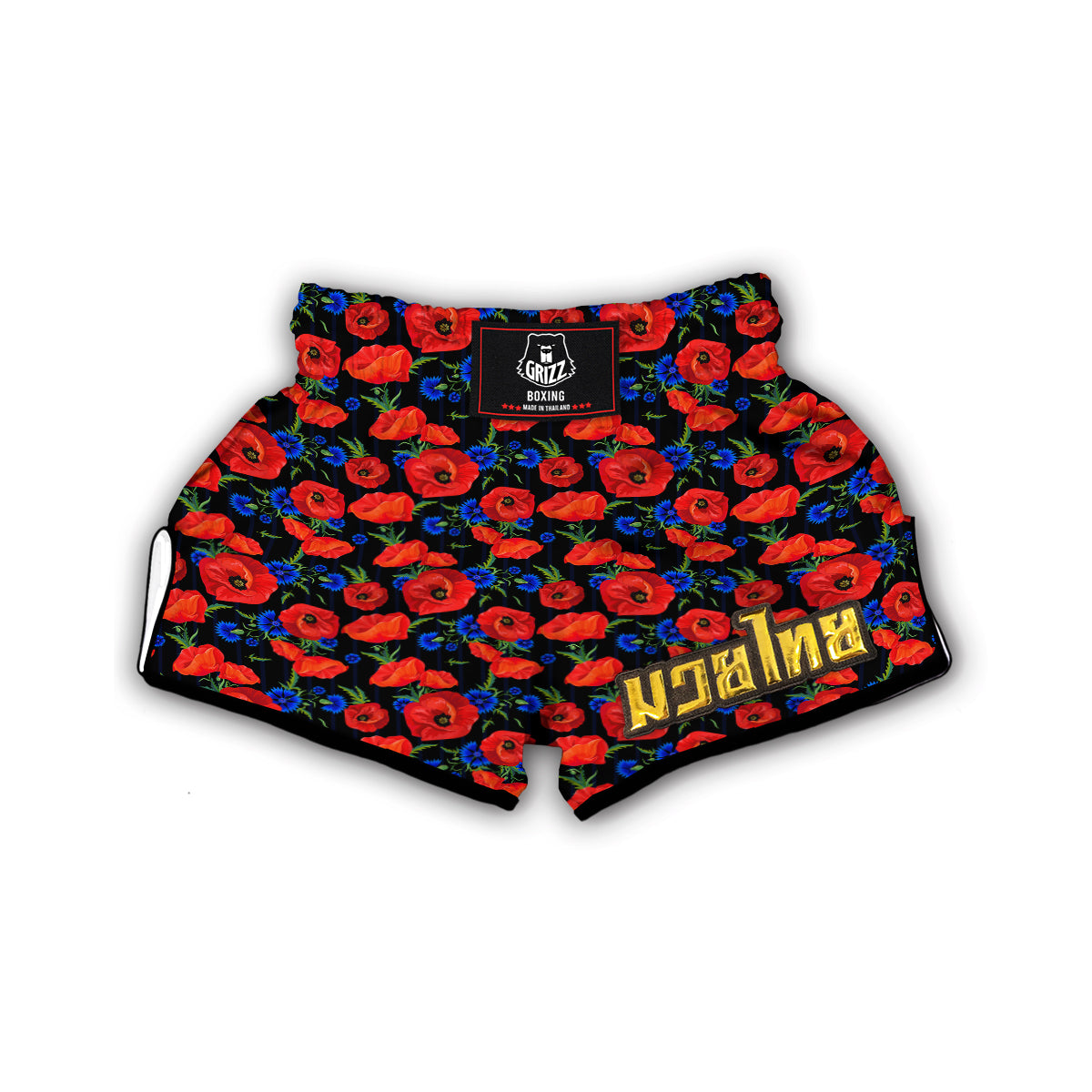 Poppy Red Floral Pattern Print Muay Thai Boxing Shorts-grizzshop